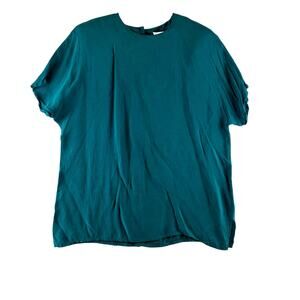Vintage AKF New York Short Sleeve Blouse Women's Small 100% Rayon Emerald Green